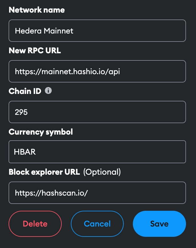 Cara Connect Hedera ke MetaMask Wallet Secara Manual.webp