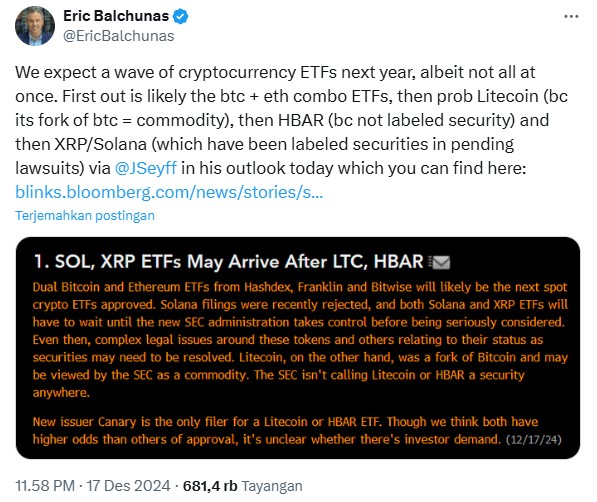 ETF HBAR dan LTC bisa dahului ETF SOL dan XRP