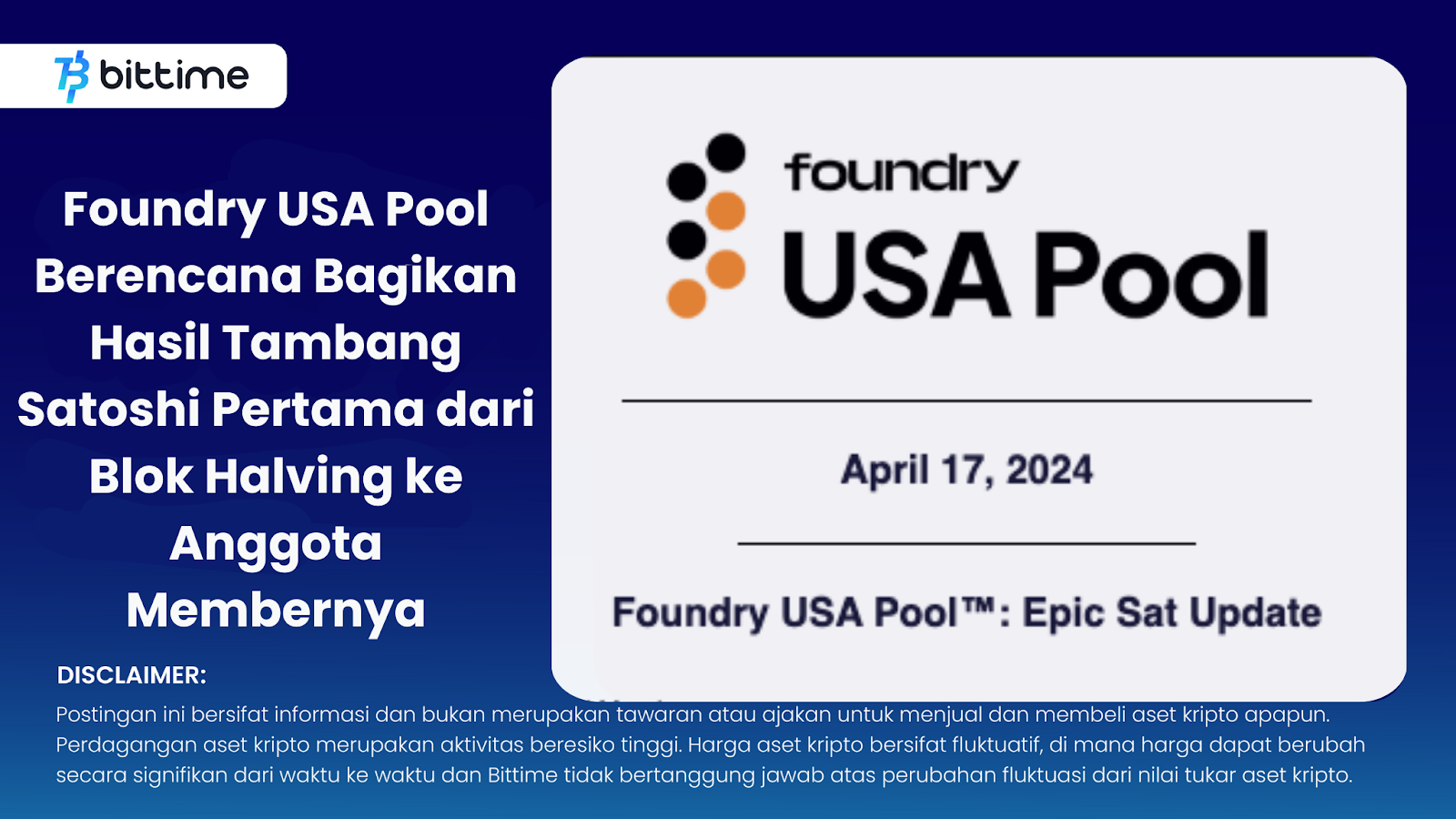 Foundry Usa Pool Plans To Share The First Satoshi Mining Results From The Halving Block To Its 0048