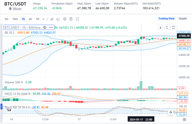 The price of BTC briefly reached $67,400
