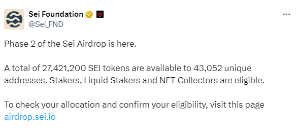 Sei Airdrop stage 2
