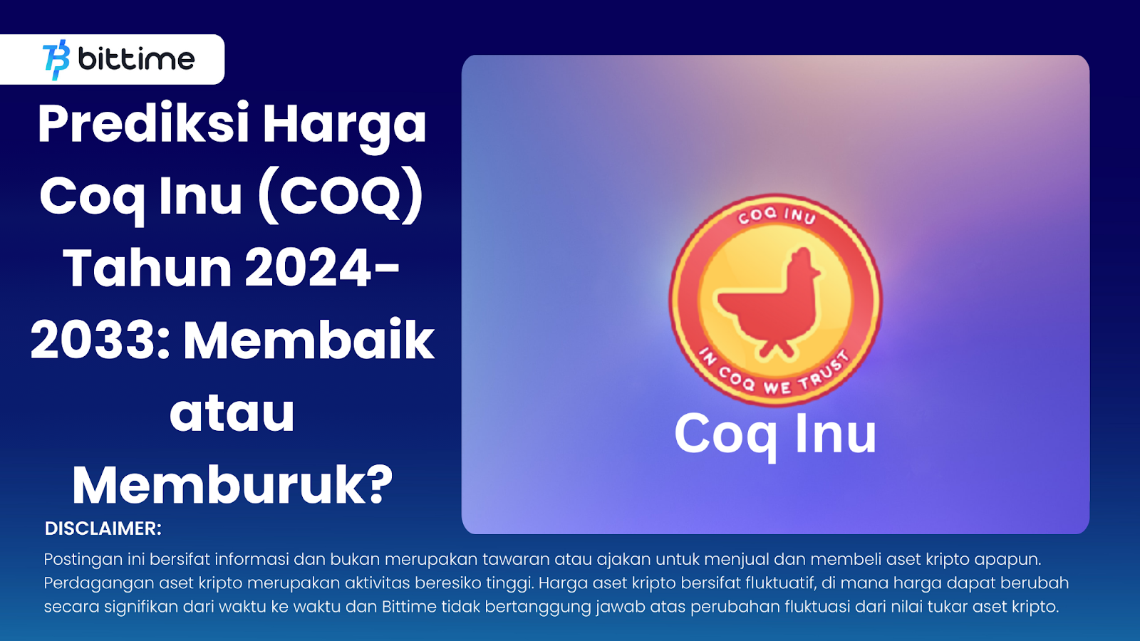 Coq Inu (COQ) Price Prediction for 20242033 Better or Worse? Bittime